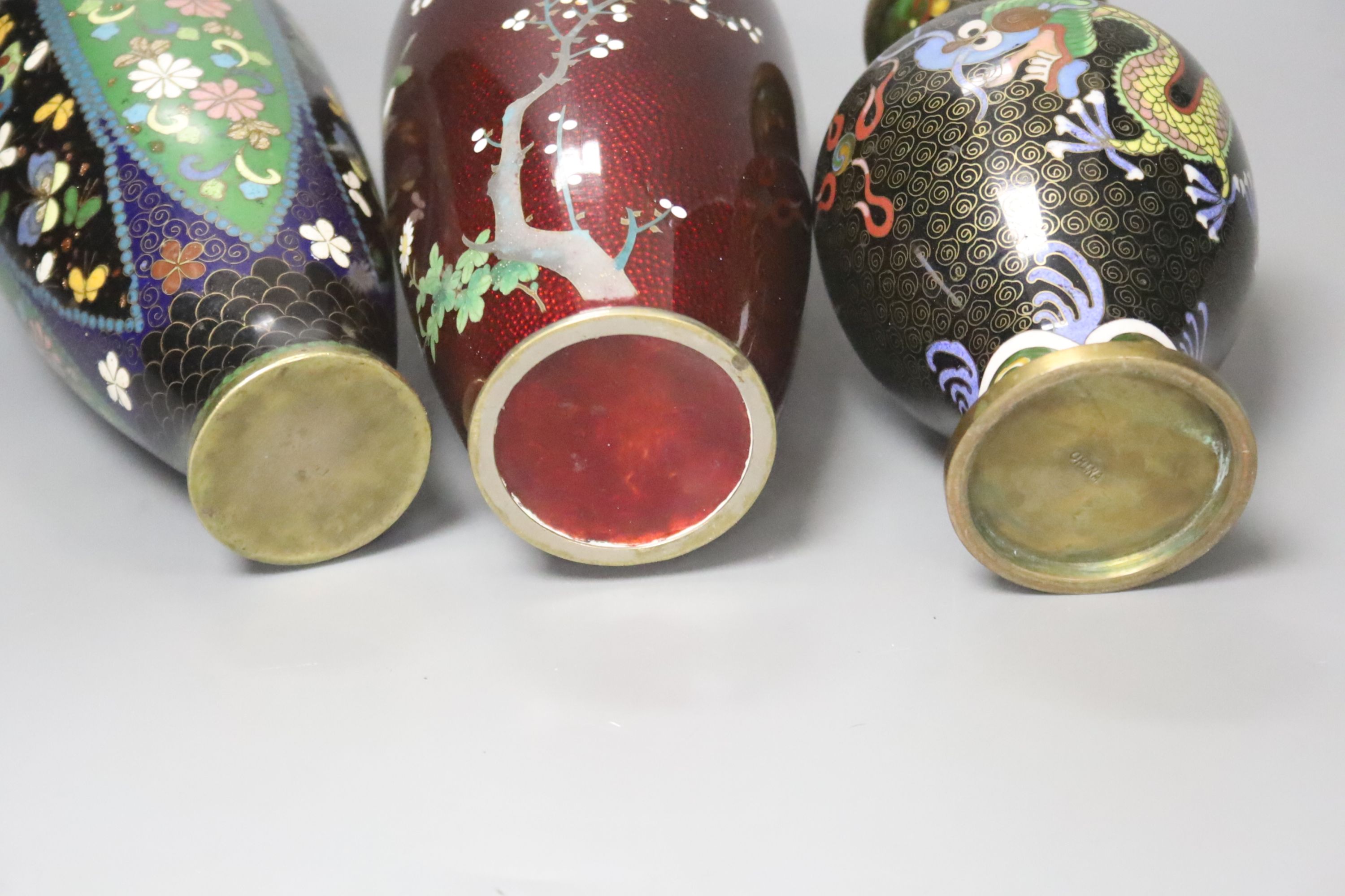 Three cloisonne vases